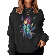 Damen Sweatshirt mit buntem Federdesign und lässigem Schnitt