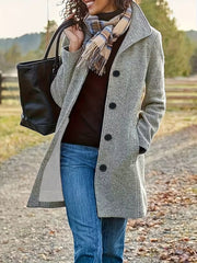 Damen elegante Wollmantel mit modernem Kragen und praktischen Taschen