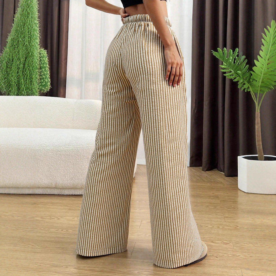 Damen lässige hohe Bundhose mit gestreiftem Design