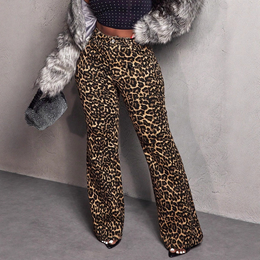 Damen elegante Schlaghose im modischen Animal-Print