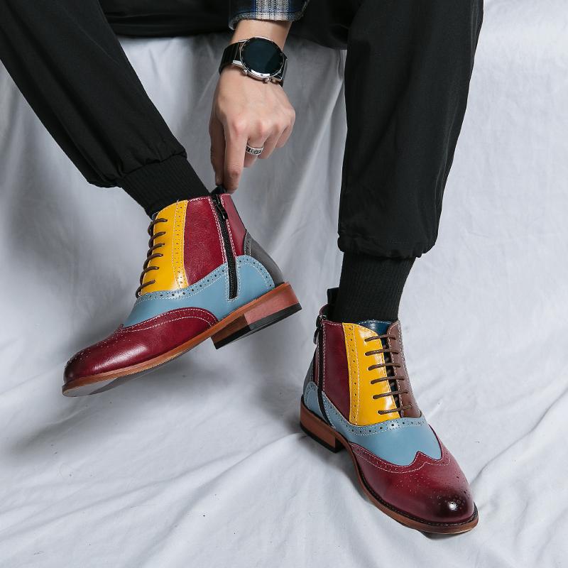 Damen Stilvolle Leder Stiefeletten mit farbenfrohem Design