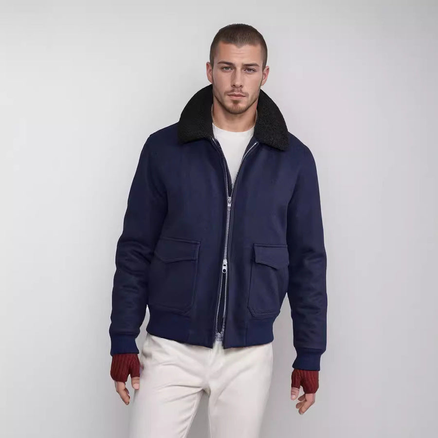 Herren modische Bomberjacke mit weichem Teddyfellkragen Aliams