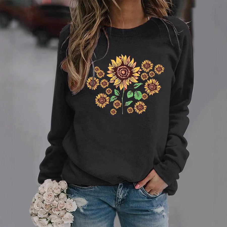 Damen Sweatshirt mit floralem Sonnenblumenmotiv und bequemer Passform