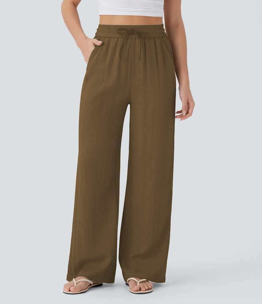 Damen weite Palazzo-Hose mit elastischem Bund und praktischen Taschen