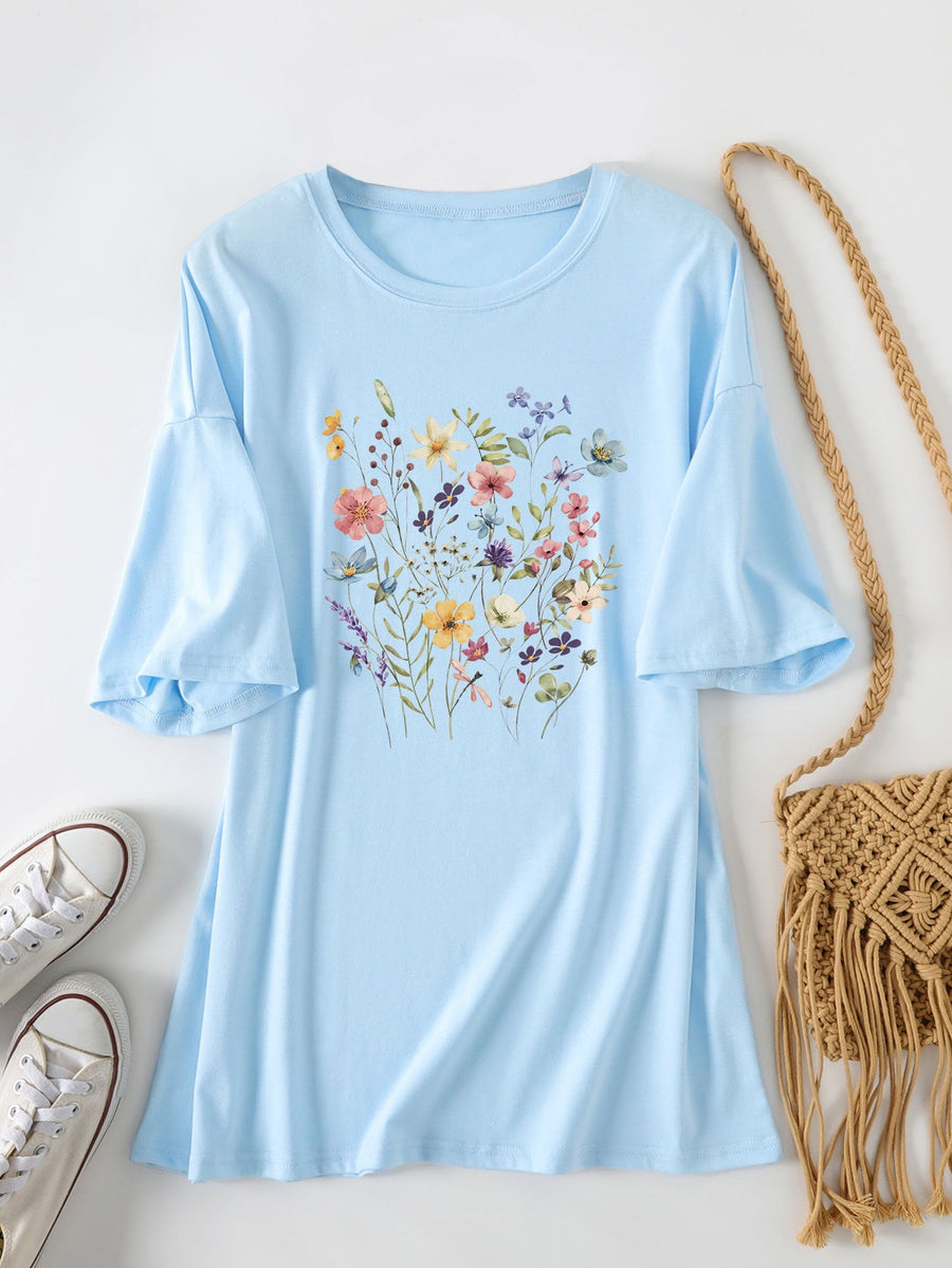 Damen lässiges Sommerblusenshirt mit floralem Druck