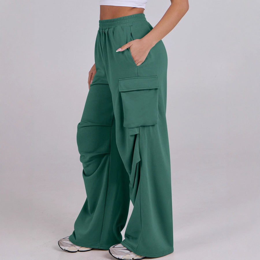 Damen lässige Cargo-Hose mit elastischem Bund und weiten Beinen