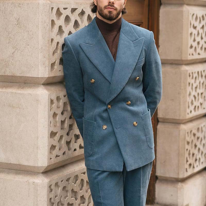 Herren eleganter Cord-Blazer mit doppelter Knopfleiste und praktischen Taschen Aliams