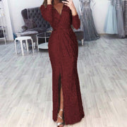 Damen langes Abendkleid mit elegantem Wickelschnitt und Schlitz
