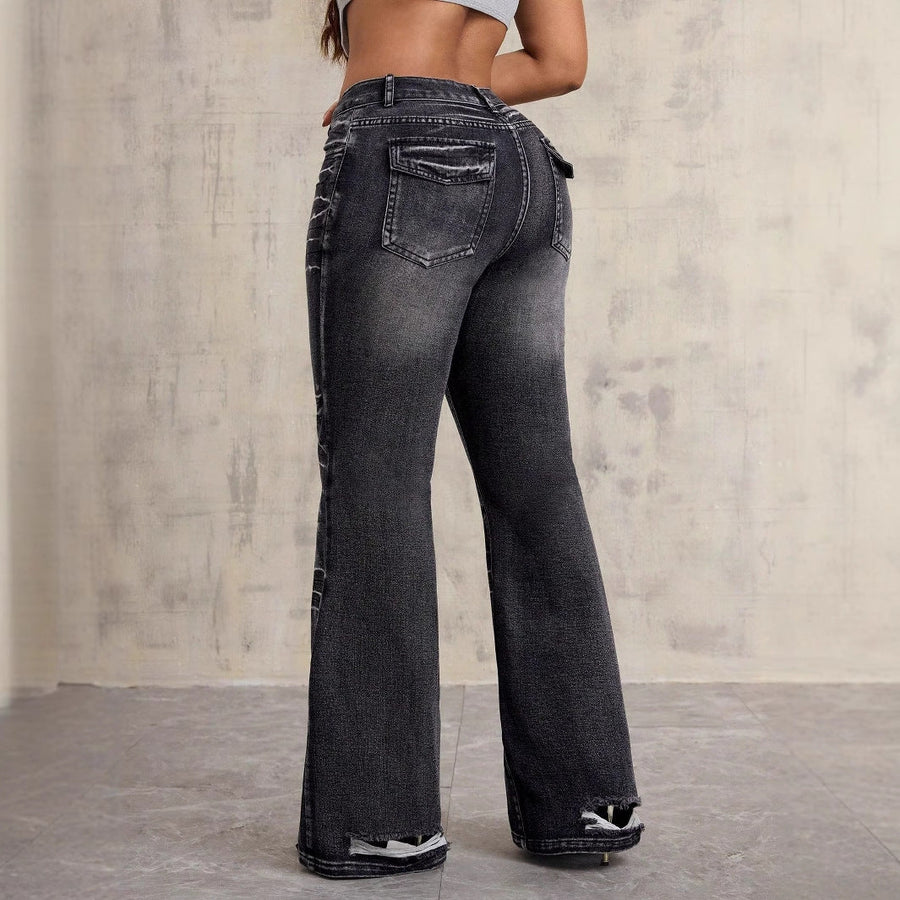 Damen High-Waist Bootcut Jeans mit modischem Used-Look