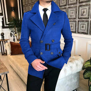 Herren eleganter Melton-Mantel mit stilvollem Gürtel Aliams