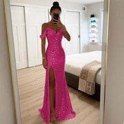 Pailletten Maxikleid mit Schlitz – Elegantes Sommer Abendkleid