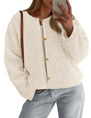 Damen Kuschelige Fleecejacke mit Knopfdetail und Oversized-Schnitt