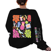 Damen Sweatshirt mit buntem Grafikdesign und originellem Pflege-Motiv