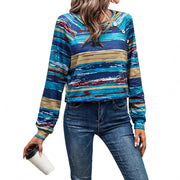 Damen gemusterter Langarm-Pullover mit kreativen Knopfdetails
