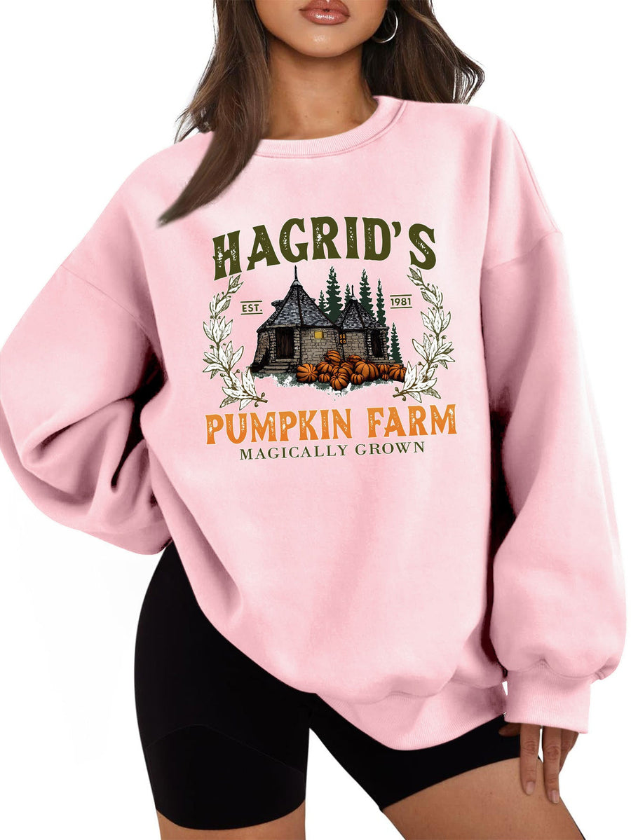 Damen Sweatshirt mit gemütlichem Rundhalsausschnitt und herbstlichem Kürbis-Motiv
