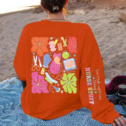Damen Sweatshirt mit buntem Grafikdesign und originellem Pflege-Motiv