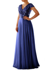 Heidi-Mode | Damen Kleider V-Ausschnitt Paillette Chiffon Paneel Maxi Kleid