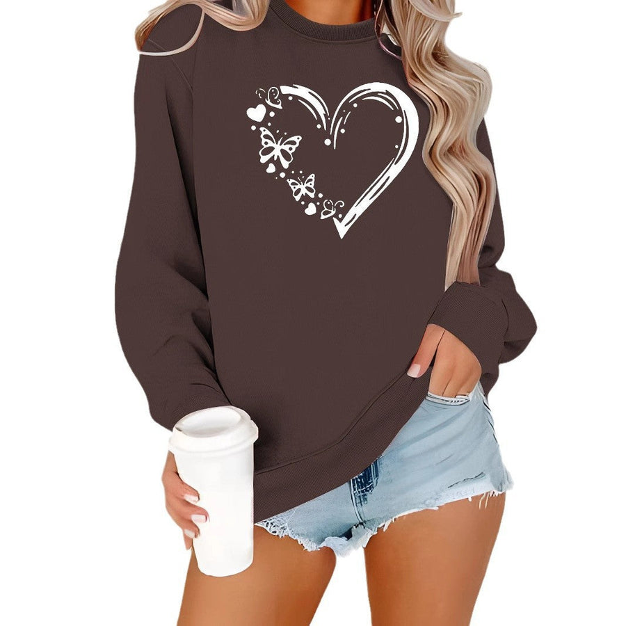 Damen Sweatshirt mit kreativem Herz- und Schmetterlingsdesign