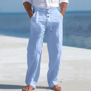 Herren lässige Leinenhose mit hohem Bund und bequemen Taschen Heidi-Mode