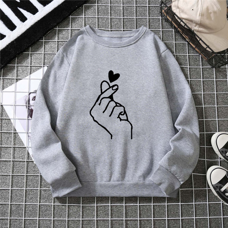 Damen Sweatshirt mit kreativem Handzeichen-Motiv und weichem Innenfutter