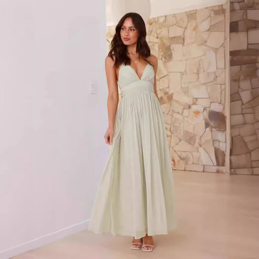 Damen Maxikleid mit schmalen Spaghetti-Trägern und elegantem Wickel-Design Heidi-Mode