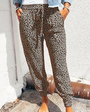 Damen nan lässige Leoparden-Print Jogginghose mit Tunnelzug, Eingrifftaschen und elastischen Bündchen Drune