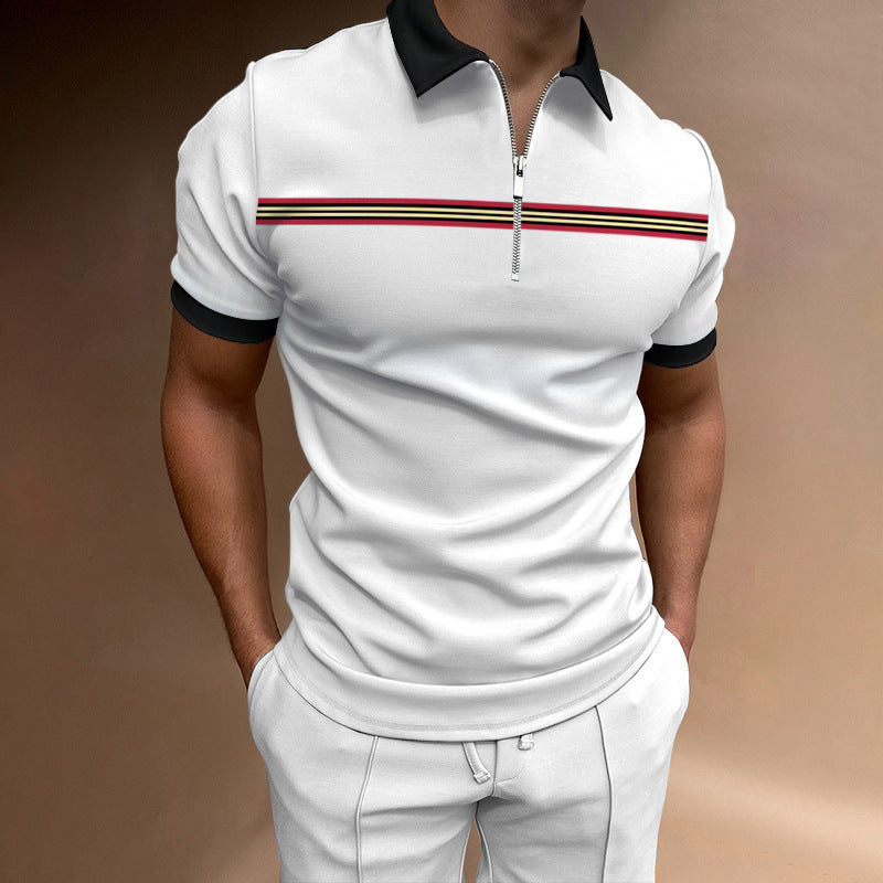 Herren lässiges Kurzarmpoloshirt mit Reißverschluss und sportlichem Streifenmuster Aliams