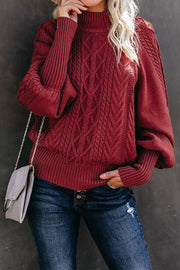 Damen Grobstrickpullover mit Stehkragen und Ballonärmeln