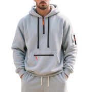 Herren nan technischer Freizeit-Hoodie mit kurzem mittigem Reißverschluss, Reißverschluss-Kängurutasche und Ärmeltasche Drune