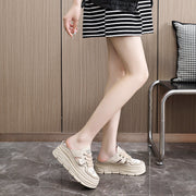 Damen Chunky Slipper mit modischem Schnürsenkel-Design und atmungsaktiver Obermaterialkombination