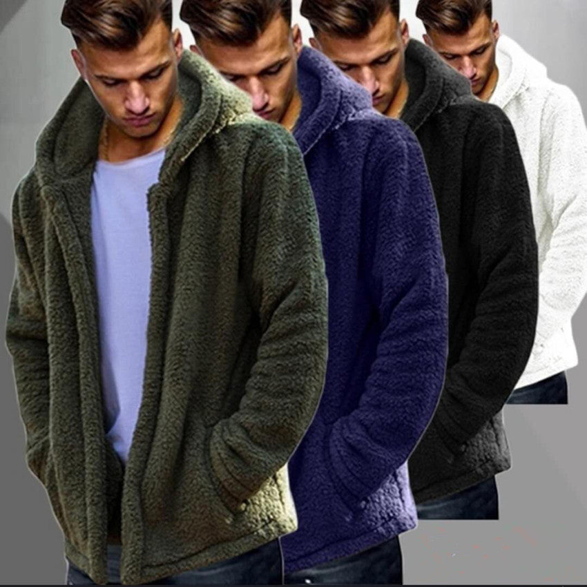 Herren kuschelige Fleecejacke mit praktischer Kapuze und Knopfverschluss Aliams