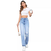 Damen hohe Jeans im lässigen Vintage-Stil mit stylischem Destroyed-Effekt