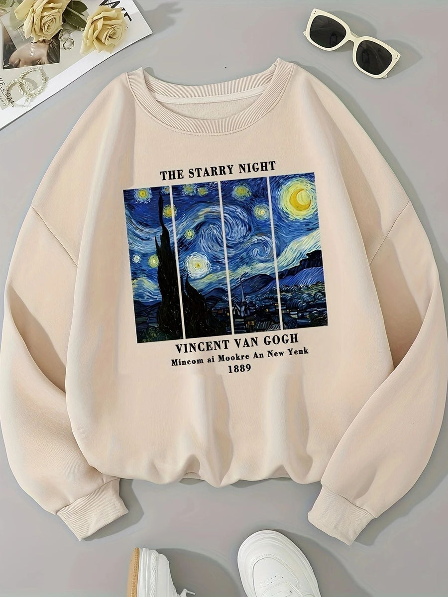 Damen Sweatshirt mit künstlerischem Van Gogh Motiv und modernem Druck