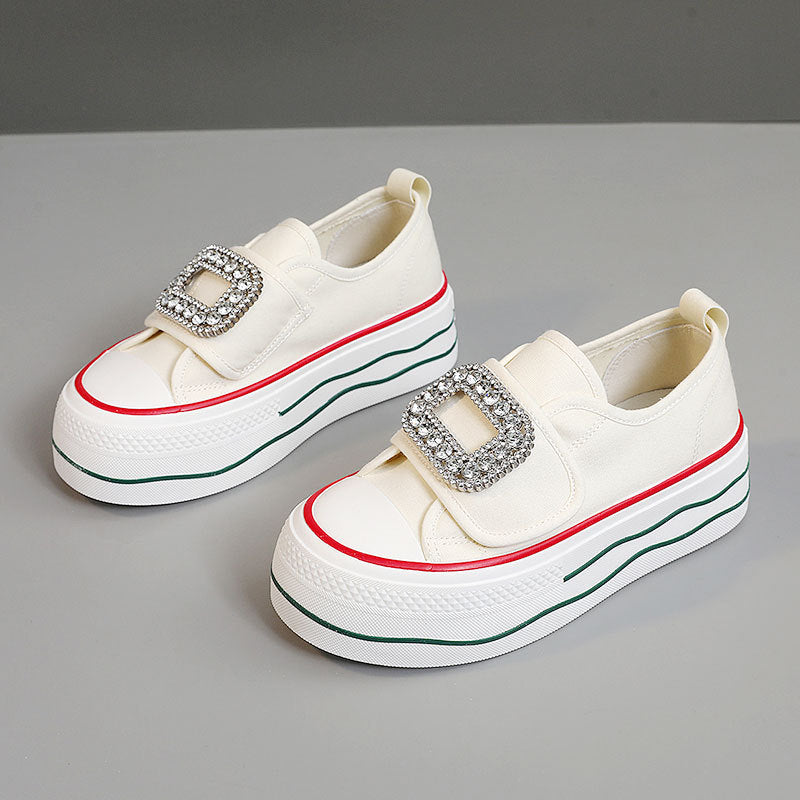 Damen Sneakers mit funkelndem Schnallen-Design und hoher Plattform