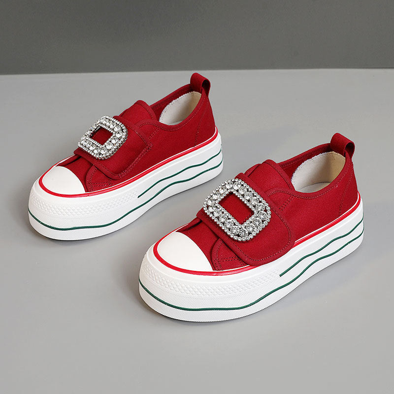 Damen Sneakers mit funkelndem Schnallen-Design und hoher Plattform