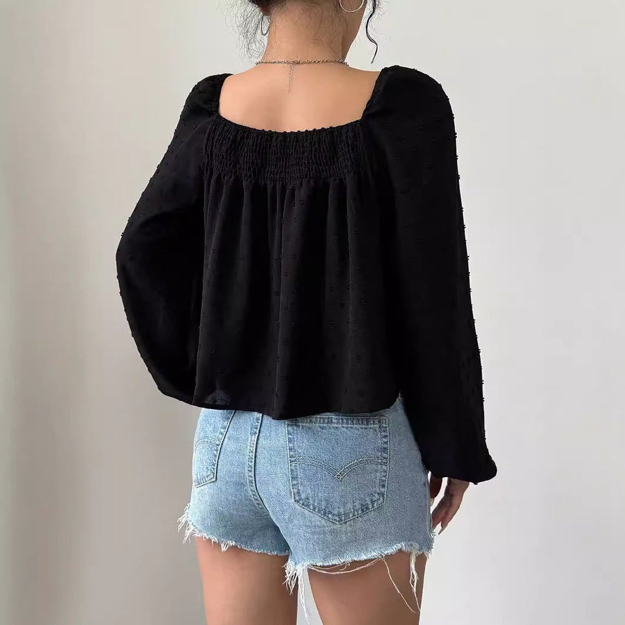 Damen elegante Bluse mit luftigen Puffärmeln und strukturierter Oberfläche