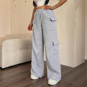 Damen lässige Cargo-Hose mit weitem Bein und praktischen Taschen
