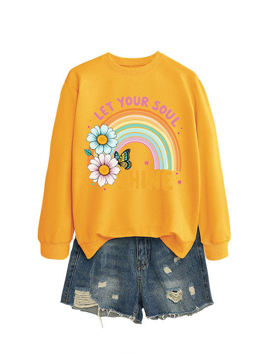 Damen Sweatshirt mit buntem Farbverlauf und floralem Grafikdesign