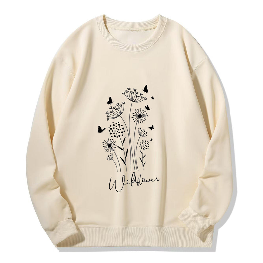 Damen Sweatshirt mit floralem Wildblumenprint und kuscheligem Innenfutter