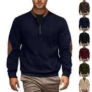 Herren eleganter Pullover mit Stehkragen und modischen Ledereinsätzen Aliams