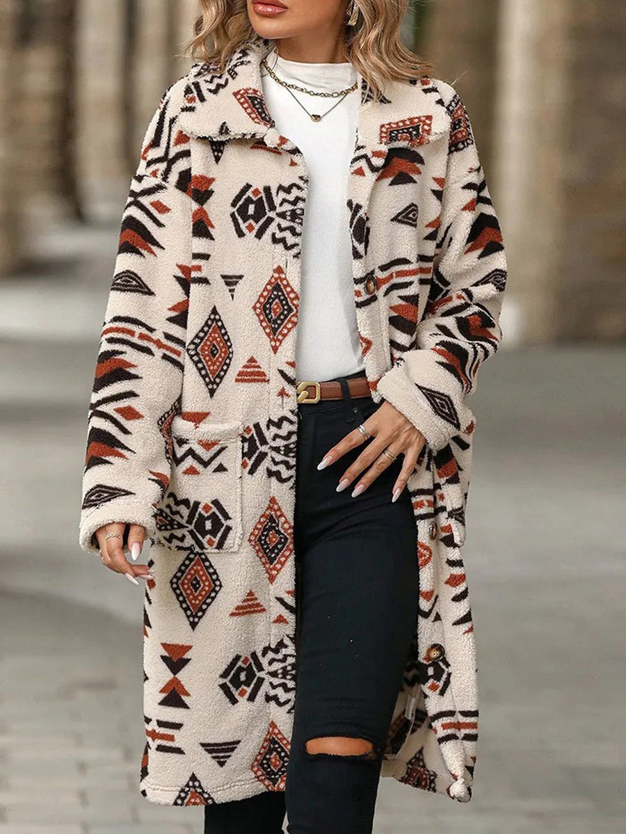 Damen Langarmlange Jacke mit geometrischem Muster