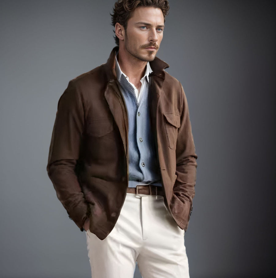 Herren modische Utilityjacke mit praktischen Taschen und elegantem Stehkragen Aliams
