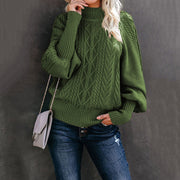 Damen Grobstrickpullover mit Stehkragen und Ballonärmeln