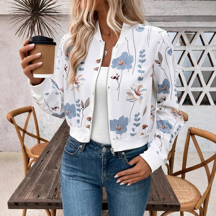 Damen Bomberjacke mit floralen Mustern und elastischem Abschluss