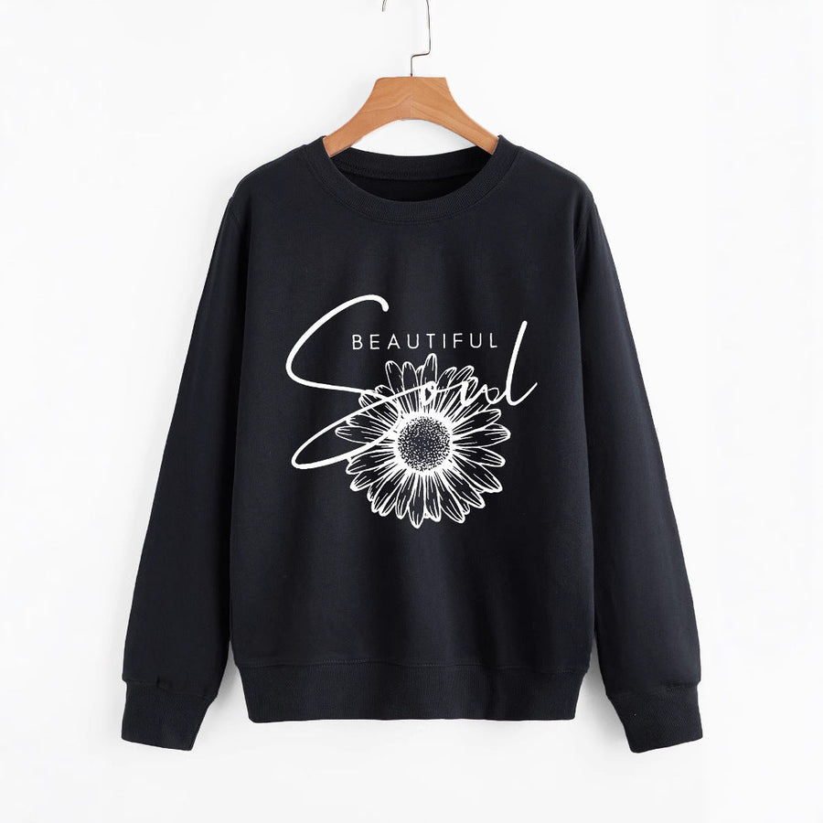 Damen Sweatshirt mit floralem Motiv und inspirierendem Schriftzug