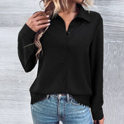 Damen elegante Bluse mit Spitze und Knopfleiste