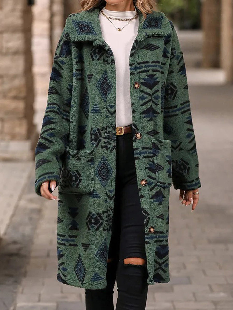 Damen Langarmlange Jacke mit geometrischem Muster