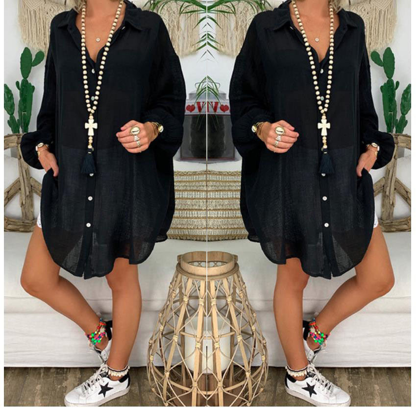 Damen nan leichte Leinen-Tunika mit Knotenfront und Lochspitzen-Shorts Drune