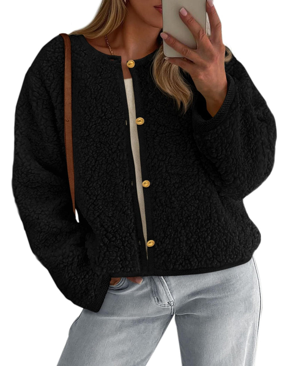 Damen Kuschelige Fleecejacke mit Knopfdetail und Oversized-Schnitt