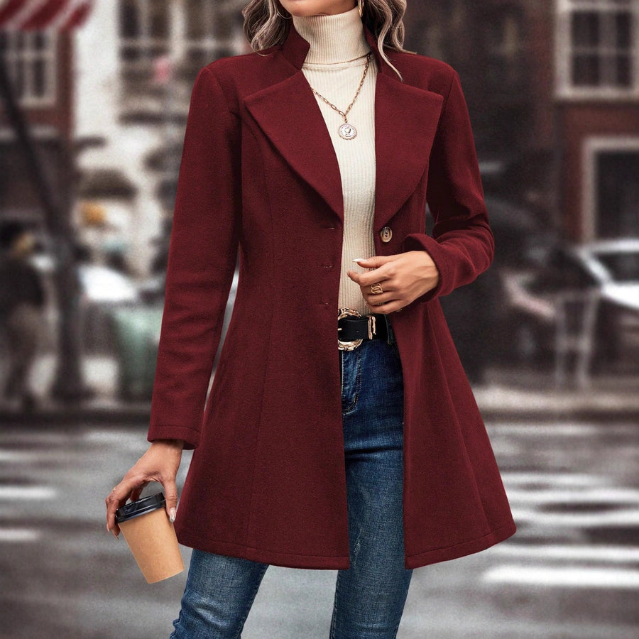 Damen eleganter Wintermantel mit asymmetrischem Schnitt und hohem Kragen